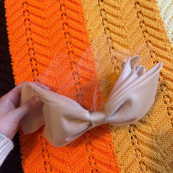 1950s birdcage beige cream lace front bow fascinator swing dance hat! - Picture 10 of 13